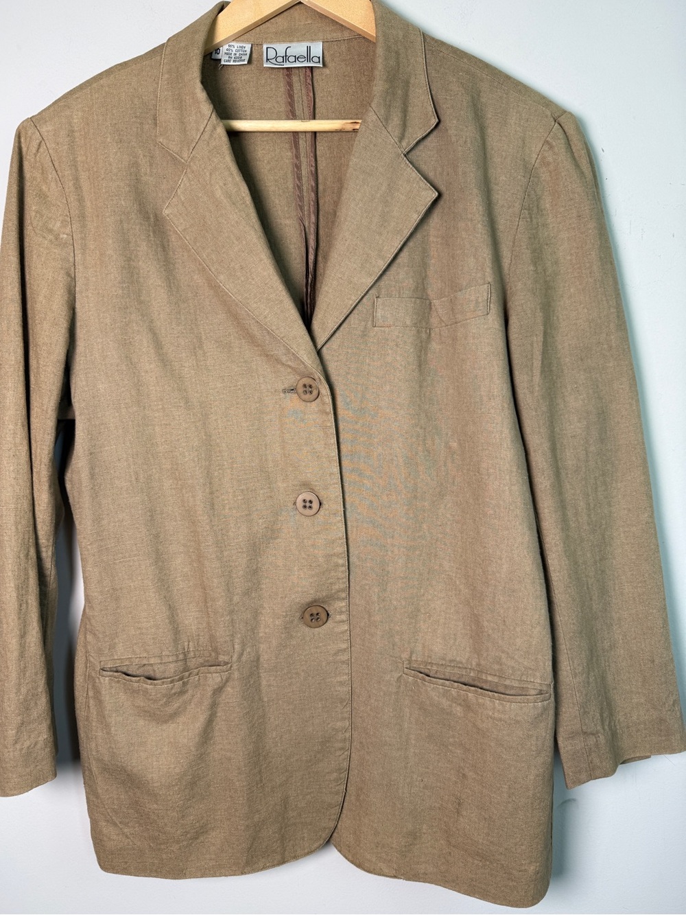 Vintage Rafaella Linen Blend Blazer Tan Notched Lapel Sz 10